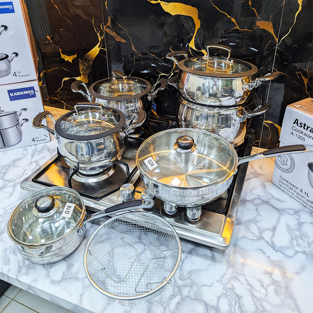 SERIE MARMITE 12 PCS 18/10 INOX 100% ALIMENTAIRE من أجود أنواع الإنوكس 18/10 🔥