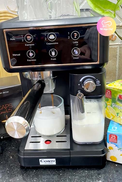 ماكنة الإسبرسو المنزلية ☕️ 7 في 1 بقوة 1350 واط مع عصا تبخير للحليب Machine à café Espresso Conti Global