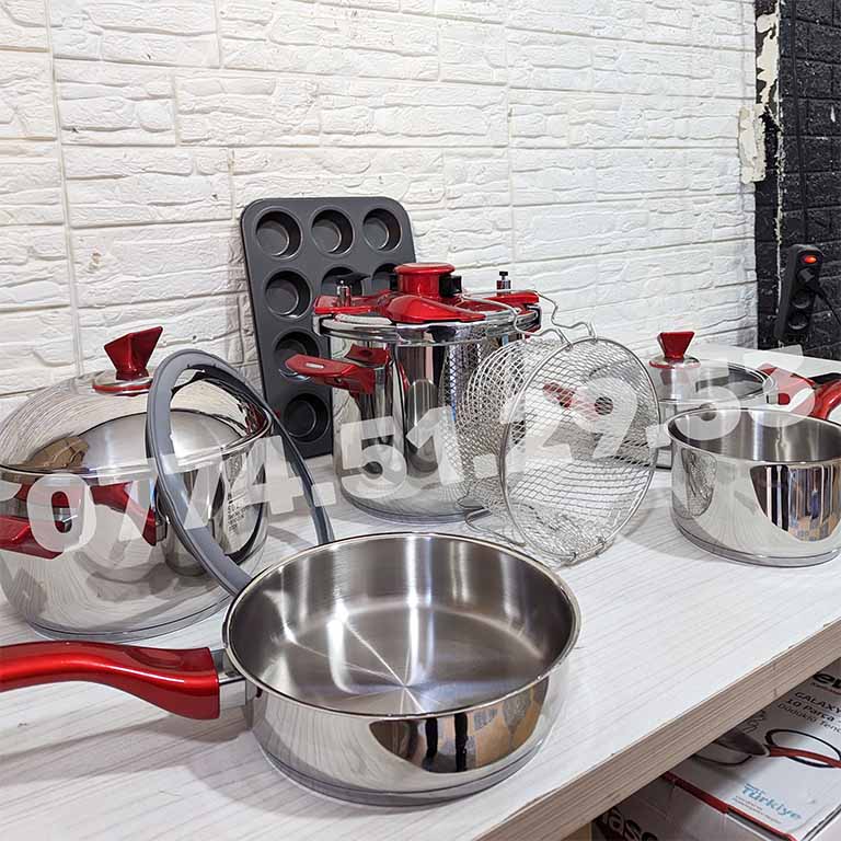 Serie cocotte 10 Pcs 5/7Litre Hascevher INOX 18/10 باك كوكوطة  10 قطع 5 + 7 لتر من العلامةالتركية الأصلية + هدية مجانية