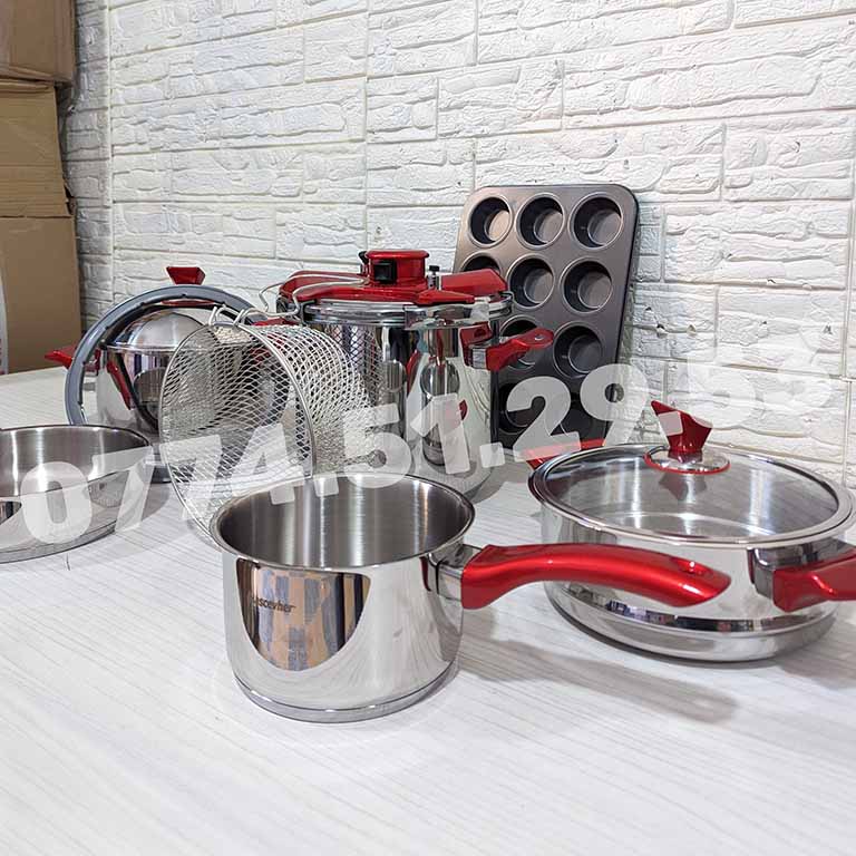 Serie cocotte 10 Pcs 5/7Litre Hascevher INOX 18/10 باك كوكوطة  10 قطع 5 + 7 لتر من العلامةالتركية الأصلية + هدية مجانية