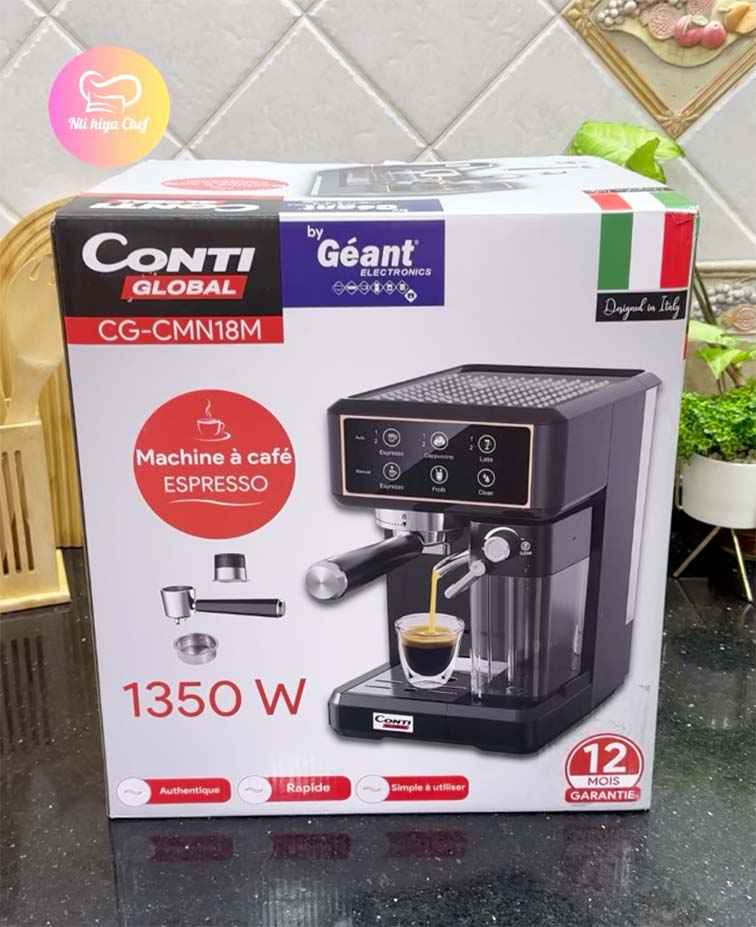 ماكنة الإسبرسو المنزلية ☕️ 7 في 1 بقوة 1350 واط مع عصا تبخير للحليب Machine à café Espresso Conti Global