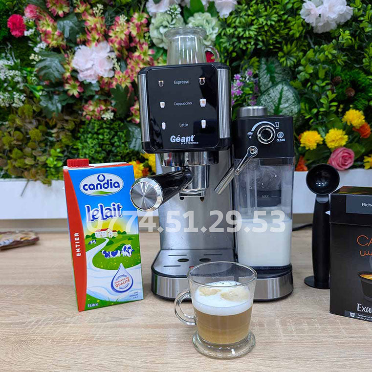 ماكنة الإسبرسو المنزلية ☕️ 7 في 1 بقوة 1350 واط مع عصا تبخير للحليب Machine à café Espresso Géant