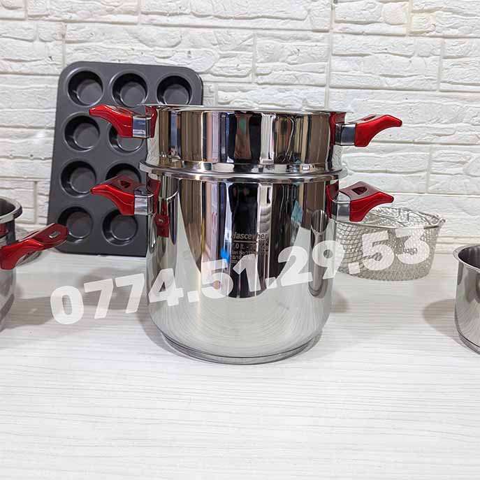 Serie cocotte 10 Pcs 5/7Litre Hascevher INOX 18/10 باك كوكوطة  10 قطع 5 + 7 لتر من العلامةالتركية الأصلية + هدية مجانية