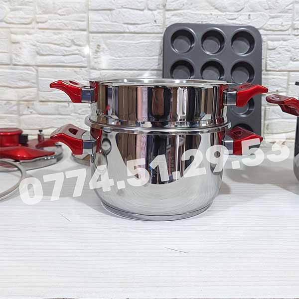 Serie cocotte 10 Pcs 5/7Litre Hascevher INOX 18/10 باك كوكوطة  10 قطع 5 + 7 لتر من العلامةالتركية الأصلية + هدية مجانية