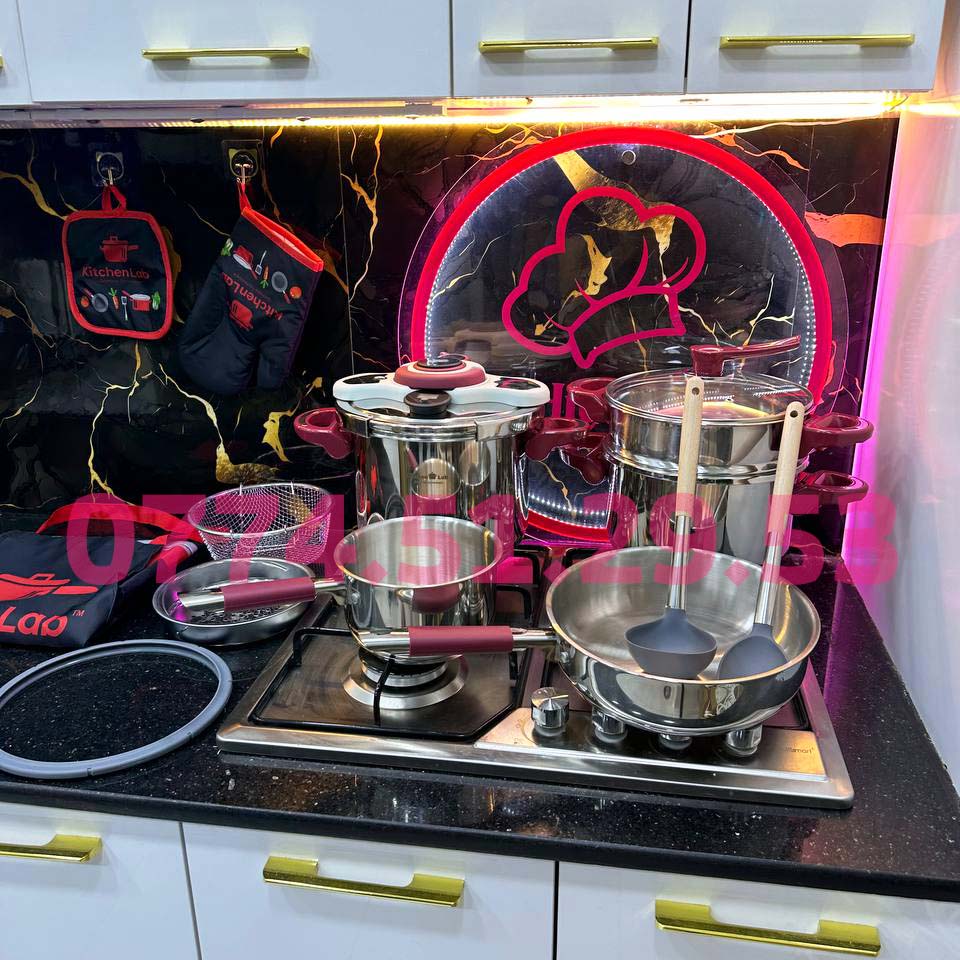 (R) PACK COCOTTE MINUTE 16 PCS KITCHEN LAB 100% INOX 18/10  (116) طقم المطبخ الفخم 16 قطعة من الأنوكس