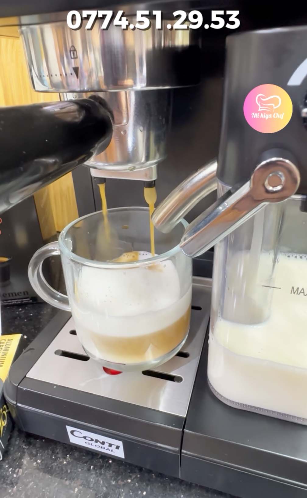 ماكنة الإسبرسو المنزلية ☕️ 7 في 1 بقوة 1350 واط مع عصا تبخير للحليب Machine à café Espresso Conti Global