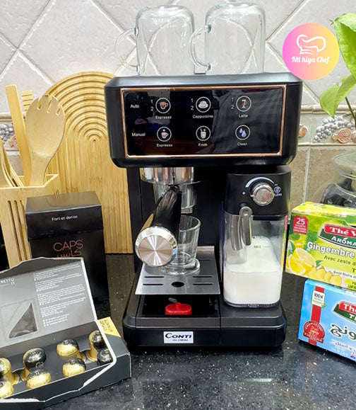 ماكنة الإسبرسو المنزلية ☕️ 7 في 1 بقوة 1350 واط مع عصا تبخير للحليب Machine à café Espresso Conti Global