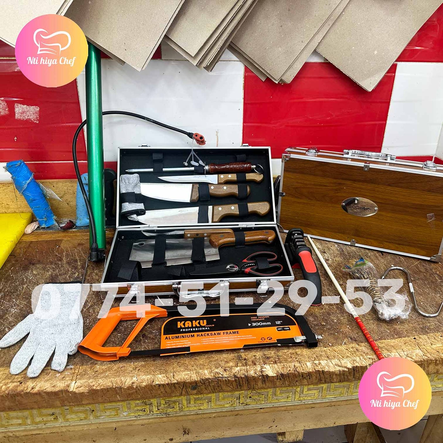 (R) PACK AID 8 PIECES BOIS + 7 CADEAUX (118) عرض عيد الأضحى حقيبة سكاكين مقابض خشبية 8 قطع + 7 هدايا مجانية