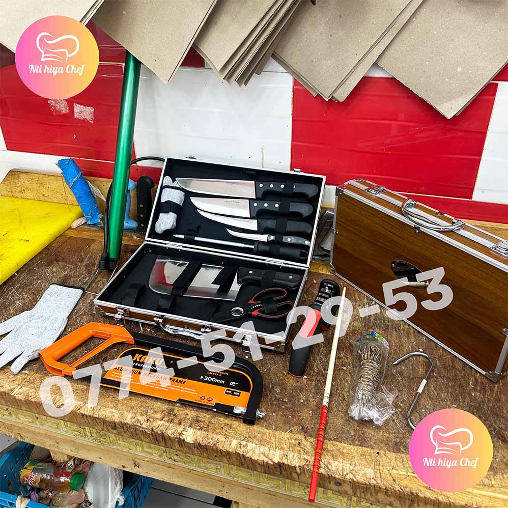 (R) PACK AID 8 PIECES PLASTIQUE + 7 CADEAUX (119) عرض عيد الأضحى حقيبة سكاكين مقابض بلاستيكية 8 قطع + 7 هدايا مجانية