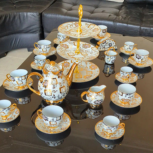 Service à café doré 37 Pcs  طقم قهوة ذهبي متكامل 37 قطعة للأفراح و المناسبات و الضياف