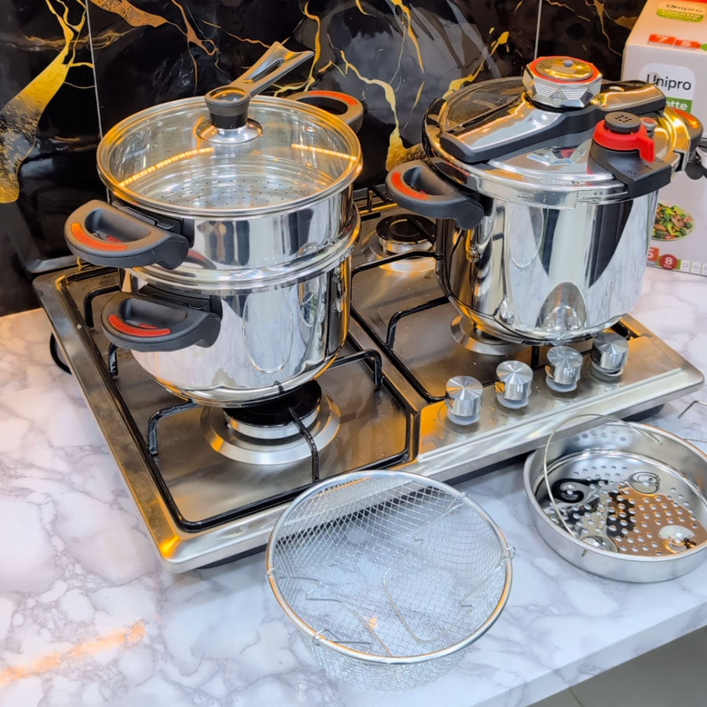 SERIE COCOTTE MINUTE UNIPRO 8 PCS 18/10 INOX 100% ALIMENTAIRE جودة فخمة و أداء قوي لمطبخك 🔥