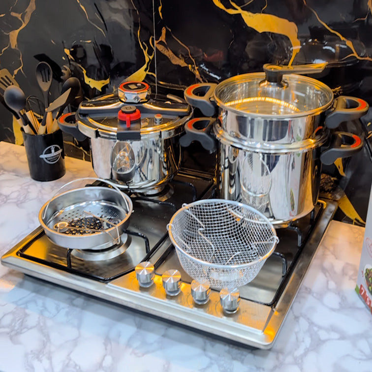 SERIE COCOTTE MINUTE UNIPRO 8 PCS 18/10 INOX 100% ALIMENTAIRE جودة فخمة و أداء قوي لمطبخك 🔥