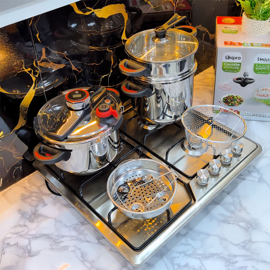 SERIE COCOTTE MINUTE UNIPRO 8 PCS 18/10 INOX 100% ALIMENTAIRE جودة فخمة و أداء قوي لمطبخك 🔥